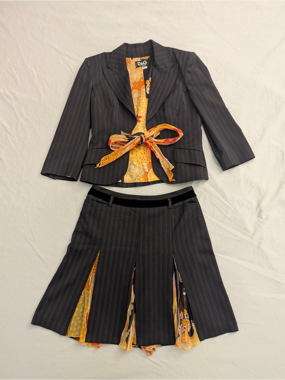 D&G vintage skirt suit 3/4 sleeve silk wool Medium 2-ITEM SET